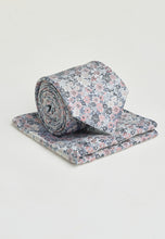 Load image into Gallery viewer, Pink and Blue Ditsy Floral Pure Silk Tie and Pocket Square Set