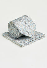 Load image into Gallery viewer, Mint and Champagne Ditsy Floral Pure Silk Tie and Pocket Square Set