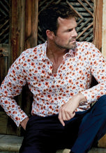 Load image into Gallery viewer, Tailored Fit Orange Print Linen Cotton Shirt (4305DT)