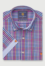 Load image into Gallery viewer, Regular Fit Navy Check Cotton Short Sleeve Shirt (4483A)