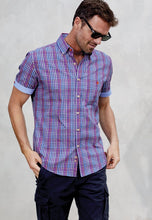 Load image into Gallery viewer, Regular Fit Navy Check Cotton Short Sleeve Shirt (4483A)