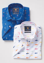Load image into Gallery viewer, Regular Fit White with Sharks Cotton Short Sleeve Shirt (4484B)