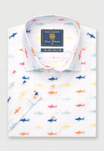 Load image into Gallery viewer, Regular Fit White with Sharks Cotton Short Sleeve Shirt (4484B)