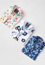 Load image into Gallery viewer, Regular Fit Navy and Ecru Tropical Flower Print Cotton Shirt (4493A)