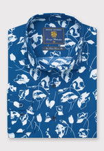 Load image into Gallery viewer, Regular Fit Navy and Ecru Tropical Flower Print Cotton Shirt (4493A)