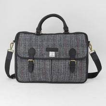Load image into Gallery viewer, HARRIS TWEED Grey Leather Briefcase