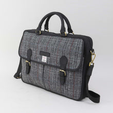 Load image into Gallery viewer, HARRIS TWEED Grey Leather Briefcase