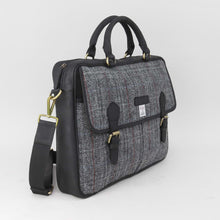 Load image into Gallery viewer, HARRIS TWEED Grey Leather Briefcase