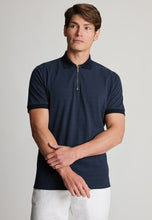 Load image into Gallery viewer, Knaresborough Popcorn Textured Stripe Zip Neck Cotton Polo Shirt