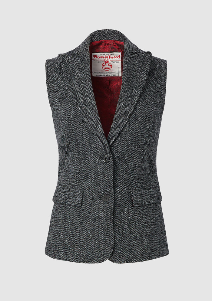 BUCKTROUT Pippa Harris Tweed Waistcoat Grey The Black Bicycle