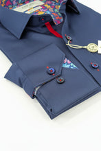 Load image into Gallery viewer, Claudio Lugli Shirt Multicoloured Floral Trim in Navy CP8079
