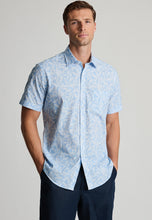 Load image into Gallery viewer, Regular Fit Sky Blue Botanical Print Slub Cotton Short Sleeve Shirt