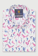 Load image into Gallery viewer, Regular Fit Pink Bird Print Short Sleeve Shirt