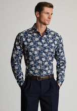Load image into Gallery viewer, Regular Fit Navy Floral Print Cotton Shirt - 4732B