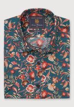 Load image into Gallery viewer, Regular Fit Teal Floral Print Short Sleeve Shirt (4739B)