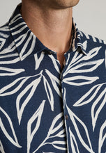 Load image into Gallery viewer, Regular Fit Navy Oversized Leaf Print Linen Cotton Short Sleeve Shirt (4741B)