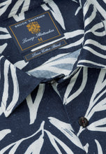 Load image into Gallery viewer, Regular Fit Navy Oversized Leaf Print Linen Cotton Short Sleeve Shirt (4741B)