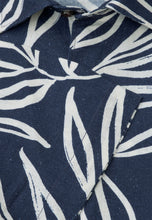 Load image into Gallery viewer, Regular Fit Navy Oversized Leaf Print Linen Cotton Short Sleeve Shirt (4741B)