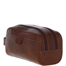 Load image into Gallery viewer, Ashwwod Men's Dual Zip Leather Washbag (Chestnut Tan T-78)