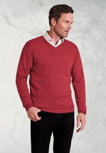 Load image into Gallery viewer, Dorset Navy Luxury 12 Gauge Cotton Merino V-Neck Jumper