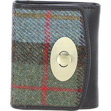 Load image into Gallery viewer, Elegant Ashwood Leather & Harris Tweed® Cloth Trifold Twist-Lock Purse Brown/Mcload: TW-10-01-BM