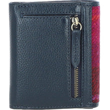 Load image into Gallery viewer, Elegant Ashwood Leather & Harris Tweed® Cloth Trifold Twist-Lock Purse Navy/Pink: TW-10-06-NP