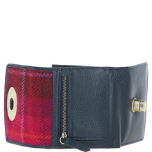 Load image into Gallery viewer, Elegant Ashwood Leather & Harris Tweed® Cloth Trifold Twist-Lock Purse Navy/Pink: TW-10-06-NP