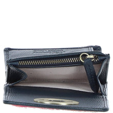 Load image into Gallery viewer, Elegant Ashwood Leather & Harris Tweed® Cloth Trifold Twist-Lock Purse Navy/Pink: TW-10-06-NP