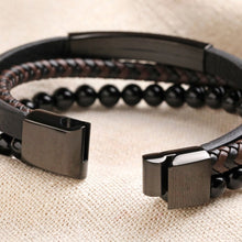 Load image into Gallery viewer, Men's Onyx Bead and Leather Triple Layered Bracelet