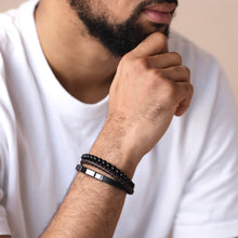 Load image into Gallery viewer, Men's Onyx Bead and Leather Triple Layered Bracelet