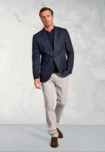 Load image into Gallery viewer, Tailored Fit Pacino Navy Check Pure Linen Peak Lapel Jacket