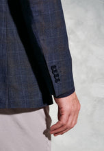 Load image into Gallery viewer, Tailored Fit Pacino Navy Check Pure Linen Peak Lapel Jacket