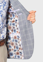 Load image into Gallery viewer, Tailored Fit Pigott Silver Blue Check Linen Blend Jacket