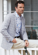 Load image into Gallery viewer, Tailored Fit Pigott Silver Blue Check Linen Blend Jacket