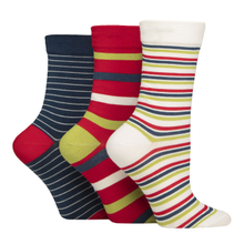 Load image into Gallery viewer, LADIES 3PR Striped Bamboo Gentle Socks