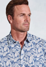 Load image into Gallery viewer, Regular Fit Blue Botanical Palm Print Slub Cotton Short Sleeve Shirt (4574A)
