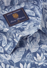 Load image into Gallery viewer, Regular Fit Blue Botanical Palm Print Slub Cotton Short Sleeve Shirt (4574A)