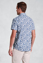Load image into Gallery viewer, Regular Fit Blue Botanical Palm Print Slub Cotton Short Sleeve Shirt (4574A)
