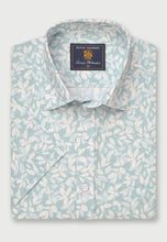 Load image into Gallery viewer, Regular Fit Mint Botanical Leaf Print Slub Cotton Short Sleeve Shirt