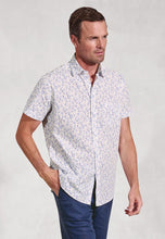 Load image into Gallery viewer, Regular Fit Blue Leaf Botanical Print Slub Cotton Short Sleeve Shirt