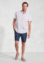 Load image into Gallery viewer, Regular Fit Blue Leaf Botanical Print Slub Cotton Short Sleeve Shirt