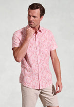 Load image into Gallery viewer, Regular Fit Pink Botanical Palm Print Slub Cotton Short Sleeve Shirt