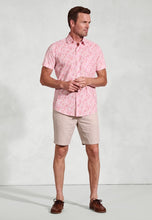 Load image into Gallery viewer, Regular Fit Pink Botanical Palm Print Slub Cotton Short Sleeve Shirt