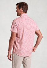 Load image into Gallery viewer, Regular Fit Pink Botanical Palm Print Slub Cotton Short Sleeve Shirt