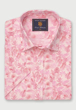 Load image into Gallery viewer, Regular Fit Pink Botanical Palm Print Slub Cotton Short Sleeve Shirt