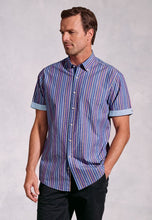 Load image into Gallery viewer, Regular Fit Blue Stripe 'Portofino' Short Sleeve Shirt - 4575B