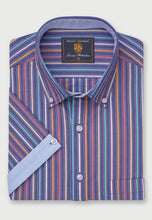 Load image into Gallery viewer, Regular Fit Blue Stripe 'Portofino' Short Sleeve Shirt - 4575B