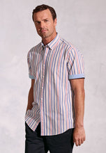 Load image into Gallery viewer, Regular Fit Multicoloured Stripe 'Portofino' Short Sleeve Shirt- 4575D