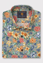 Load image into Gallery viewer, Regular Fit Sage Retro Tropical Print Short Sleeve Shirt (4589C)