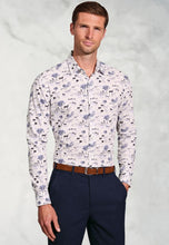 Load image into Gallery viewer, Regular Fit White Watercolour Country Scene Print Cotton Shirt